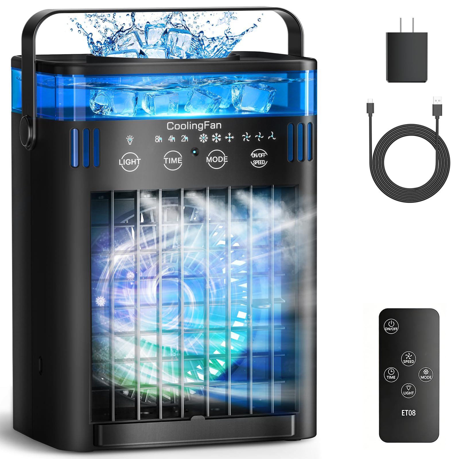 Portable Air Conditioner, Mini Air Conditioner Portable Cooling Fan with Remote Control, 3 Wind Speed & 3 Mist Level & 2-8H Timer Evaporative Air Cooler for Home Office Room, Black 🍁 All In One Marketplace Canada