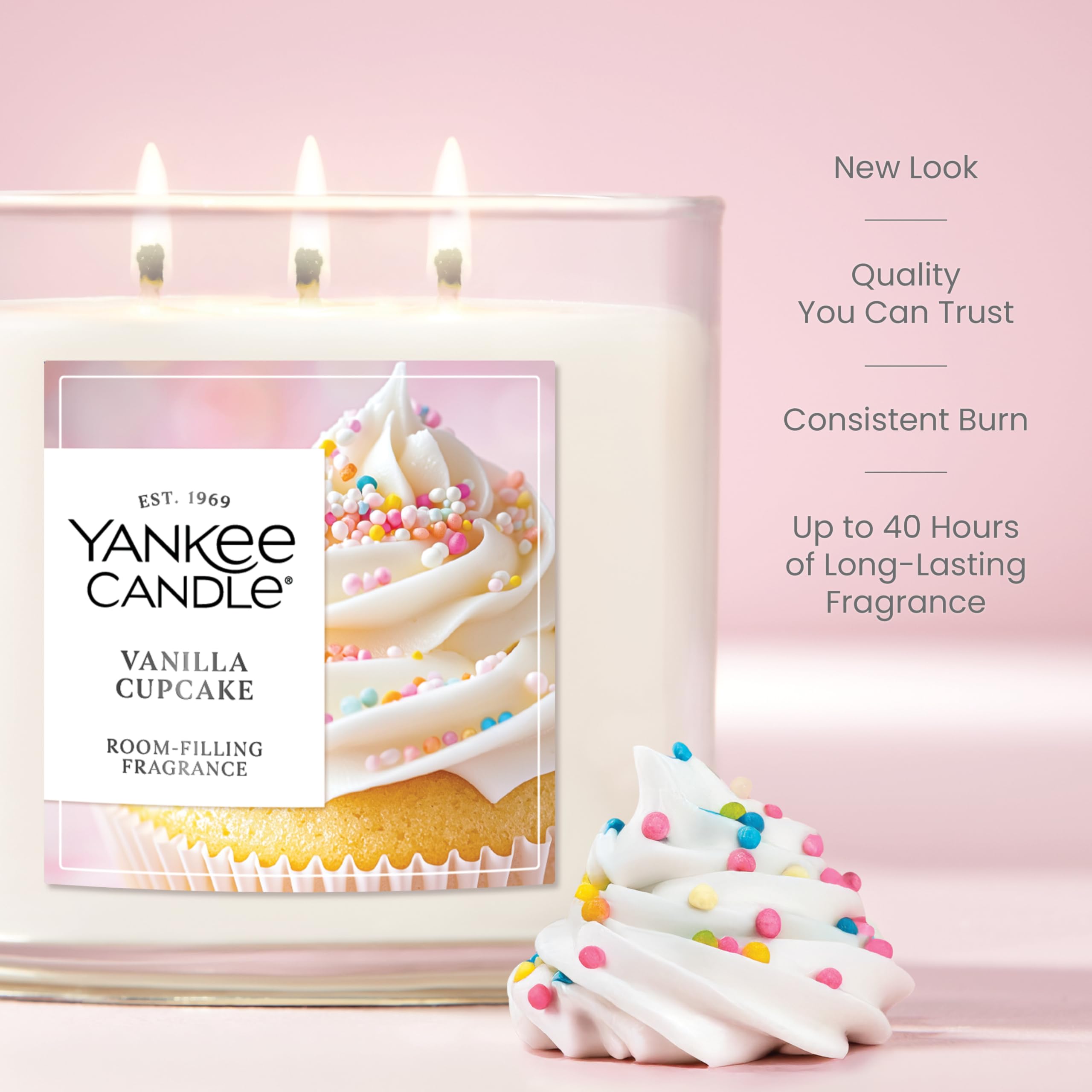 Yankee Candle 3 Wick Candle Jar, Scented Candle with up to 40 Hours of Burn Time, Premium Plant Wax Blend for Consistent Long Lasting Scent from First to Last Burn, Vanilla Cupcake 🍁 All In One Marketplace Canada