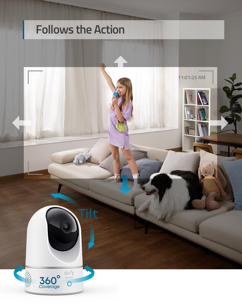 eufy Security Indoor Cam E220, 2K, Pan & Tilt, Indoor Security Camera, Wi-Fi Plug-in Camera, Human & Pet AI, Voice Assistant Compatibility, Night Vision, Motion Tracking, HomeBase not Compatible 🍁 All In One Marketplace Canada