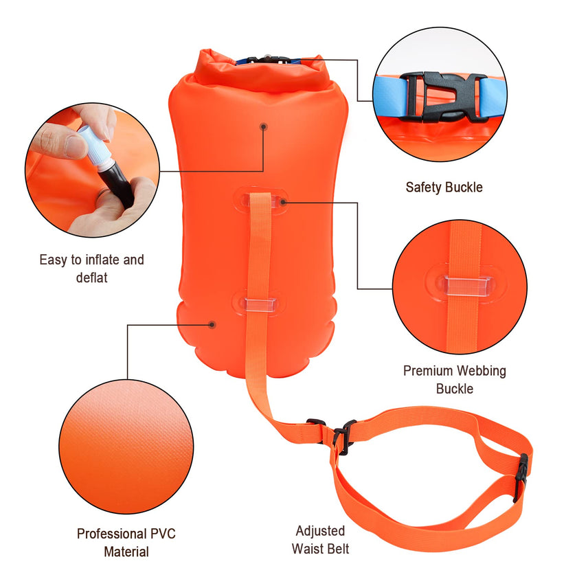 20L Swim Buoy, Swim Buoy with Storage for Kids and Adults, Waterproof Inflatable Dry Bag Swim Safety Float for Water Sports, Open Water Swimmers, Triathletes, Kayakers and Snorkelers, Orange 🍁 All In One Marketplace Canada