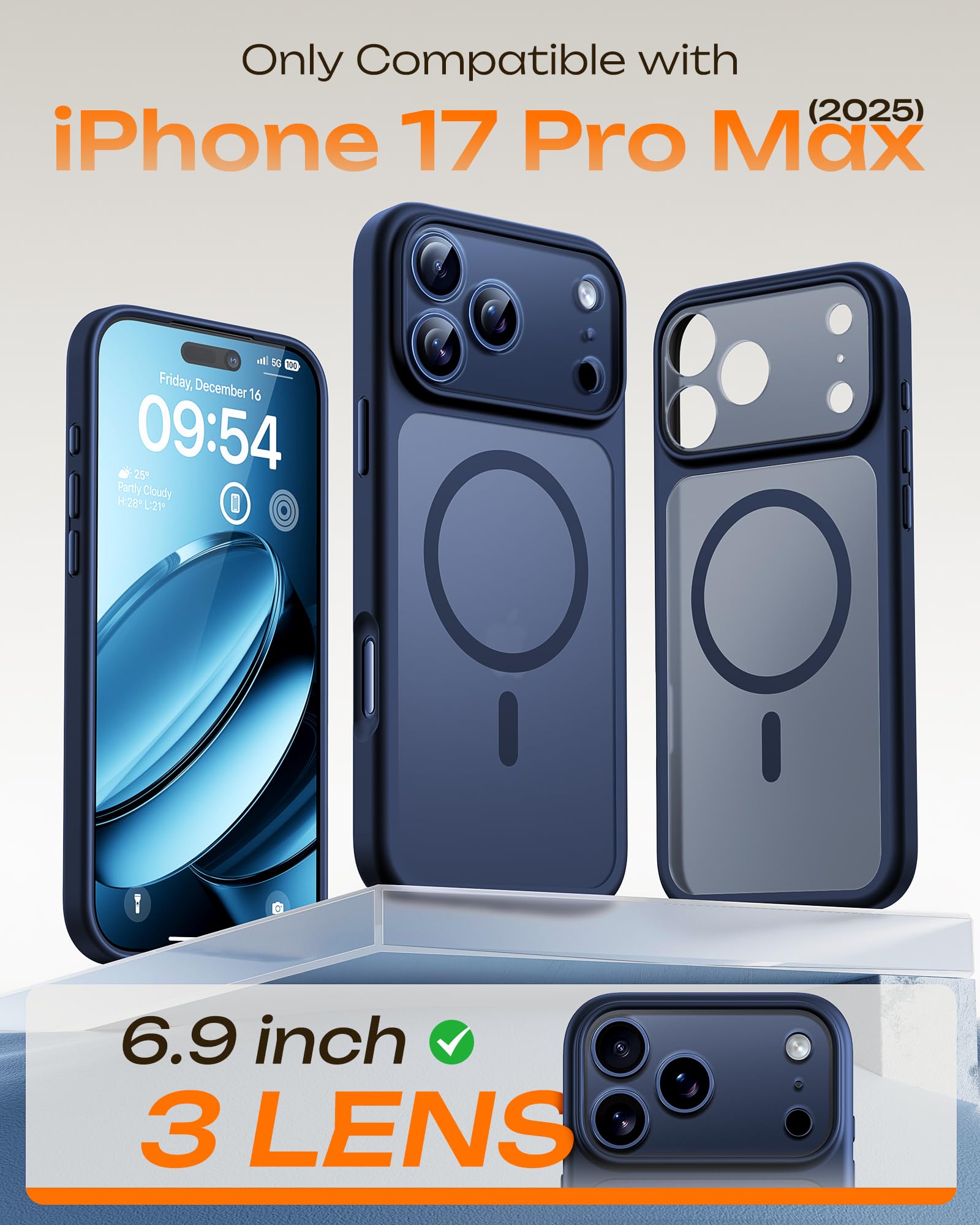 TOCOL Case for Phone 17 Pro Max, Full Camera Protection, Built-in Magnets, Compatible with Magsafe, Drop Protection, Translucent Matte Phone Case for 17 ProMax 6.9 inch (Dark Blue) 🍁 All In One Marketplace Canada