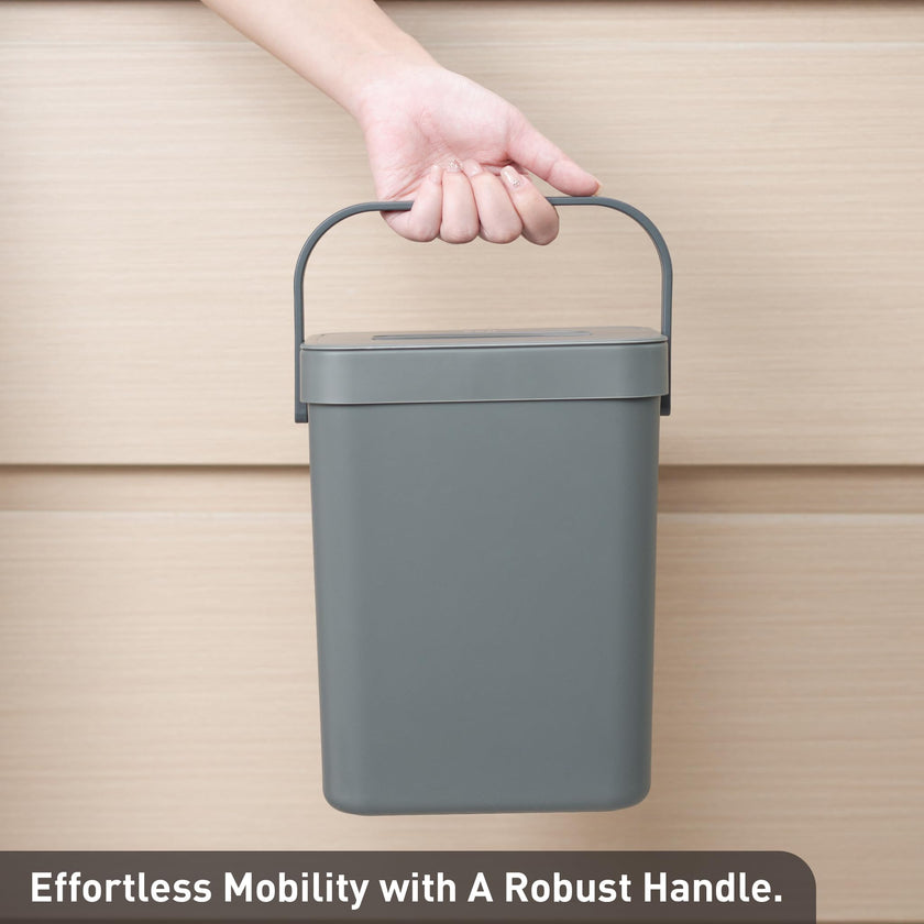 EKO Puro Mini Wall-Mounted Trash Can with Lid, Indoor Food Waste Compost Bucket, 0.79 Gal / 3L Small Hanging Trash Can for Kitchen (Grey) 🍁 All In One Marketplace Canada