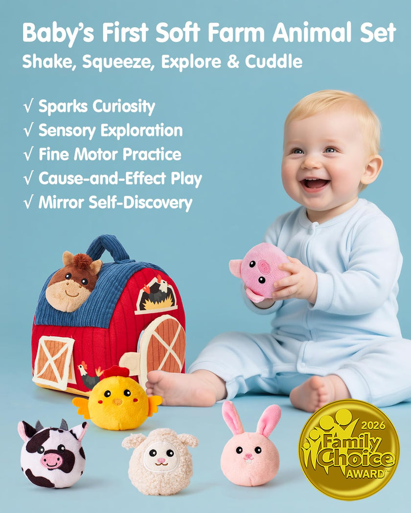 hahaland Montessori Baby Toys 6-12 Months - Surprise Barn with Stuffed Farm Animals Toys for Babies with Rattle & Mirror, Sensory Toys for Babies Boy Girl, Travel Toys for Toddlers 1-3 🍁 All In One Marketplace Canada