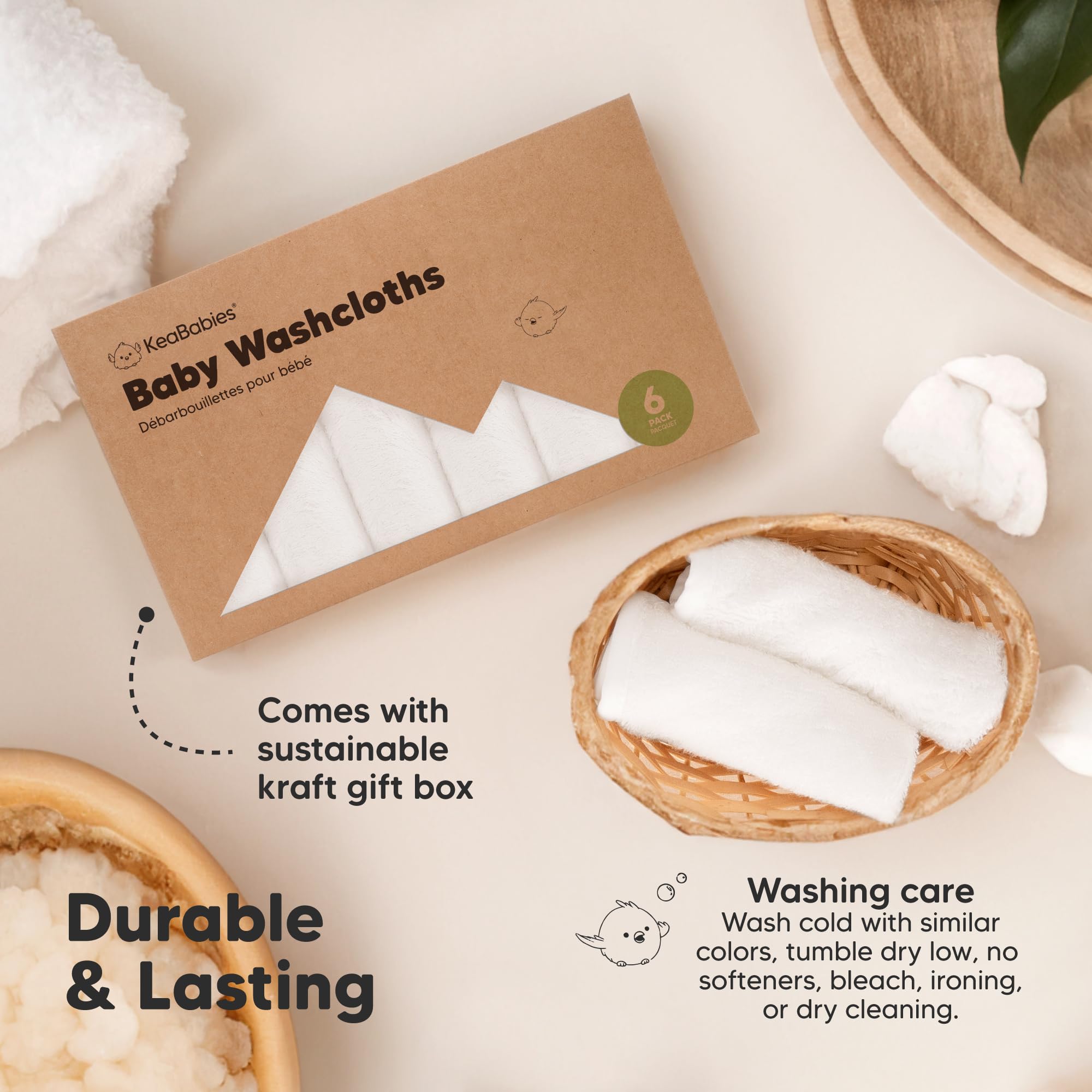 6-Pack Organic Baby Washcloths - Soft Viscose from Bamboo Washcloth, Baby Wash Cloths, Baby Wash Cloth for Newborn, Kids, Bath Baby Towels, Face Towel, Face Cloths (White) 🍁 All In One Marketplace Canada