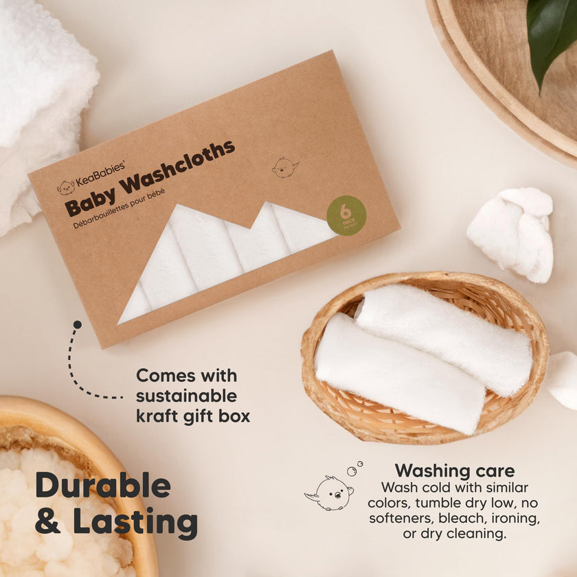 6-Pack Organic Baby Washcloths - Soft Viscose from Bamboo Washcloth, Baby Wash Cloths, Baby Wash Cloth for Newborn, Kids, Bath Baby Towels, Face Towel, Face Cloths (White) 🍁 All In One Marketplace Canada