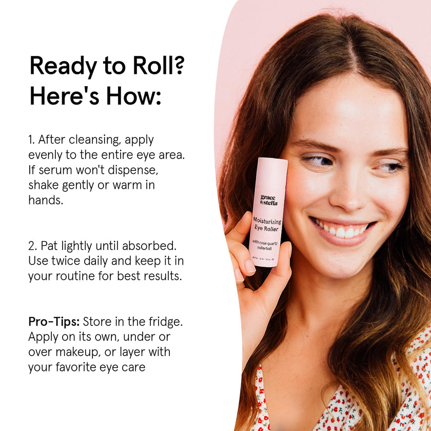 grace & stella Eye Serum Roller with Rose Quartz Rollerball - Hyaluronic Acid & Caffeine Under Eye Cream for Dark Circles & Puffiness - Airplane Travel Essentials - Vegan Skincare (15ml / 0.51floz) 🍁 All In One Marketplace Canada