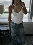 Danysu V Neck Cotton Tank Tops with Built-in Shelf Bra Sleeveless Racerback Fitted Basic Cami Shirts Bright White L 🍁 All In One Marketplace Canada