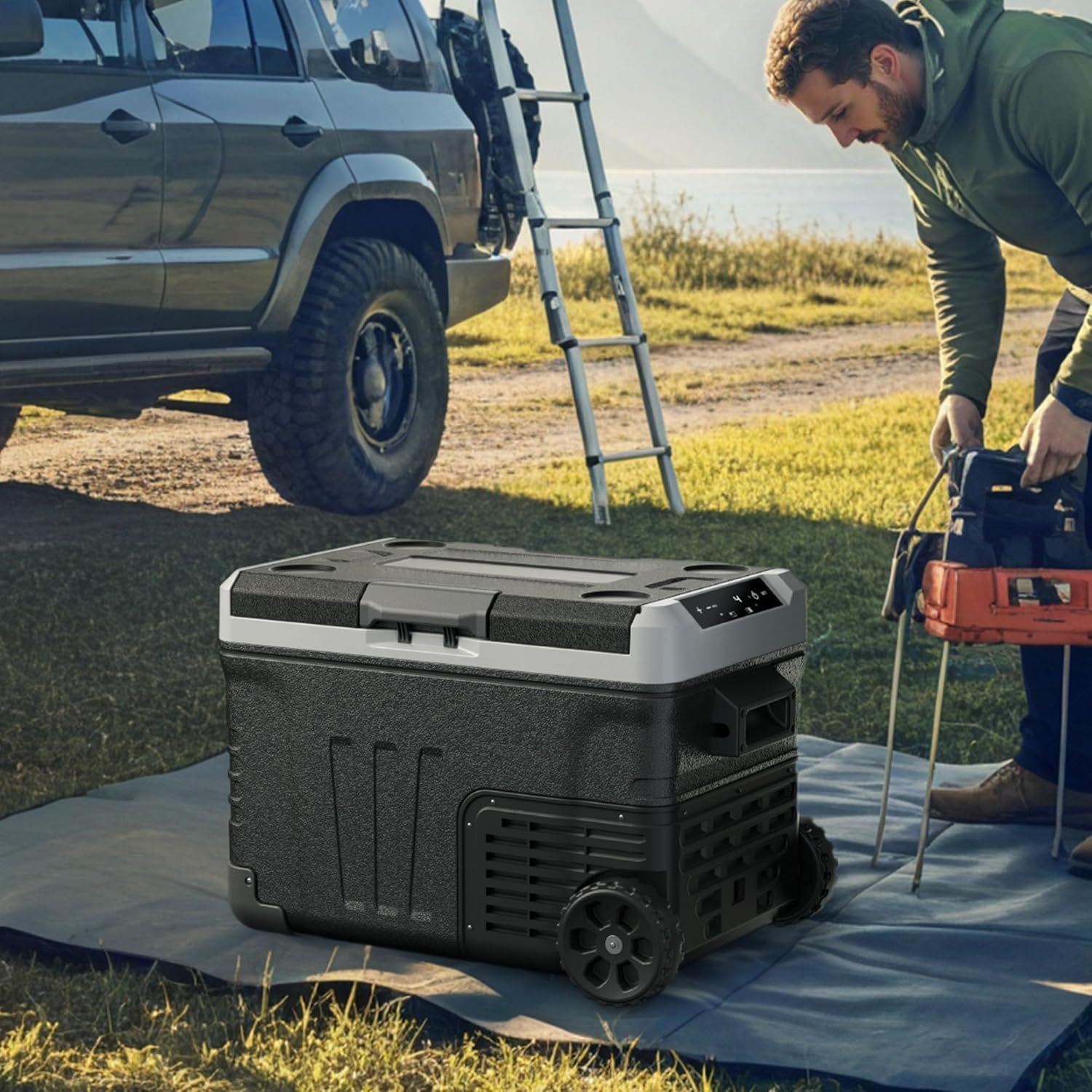 EUHOMY 12 Volt Refrigerator, 53QT(50L) Electric Cooler, Portable Freezer 12V/24V DC 100-240V AC, 12V Fridge -4℉~68℉, 12V Cooler with Wheels & 2 Baskets for Travel,Camping,Truck,Boat 🍁 All In One Marketplace Canada