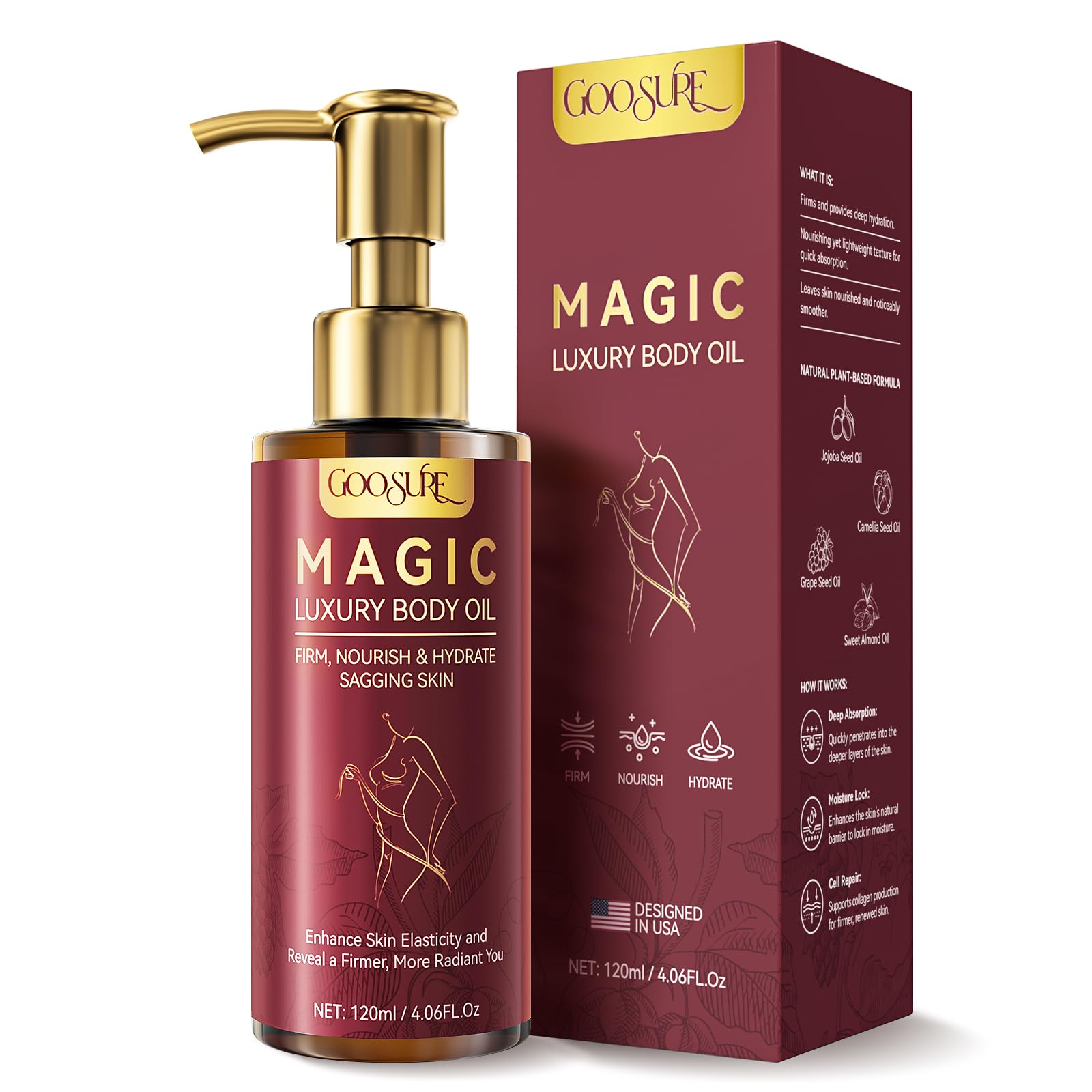 Magic Body Firming Oil, Natural Botanicals Firming Body Massage Oil, Fast Absorbing with Cactus Extract & Camellia, Vitamin E, Moisturizer & Hydrating Body Oil with Abdomen&Legs& Full Body, 4.06 Fl oz 🍁 All In One Marketplace Canada