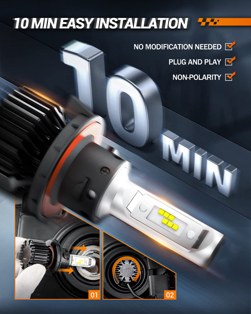 SEALIGHT H13 9008 LED Headlight Bulbs 50000LM 800% Brightness, Dual Hi/Lo Beam, 6000K Cool White, High Low Beam H13 Halogen Replacement, Plug and Play, IP67 Waterproof, Pack of 2 🍁 All In One Marketplace Canada