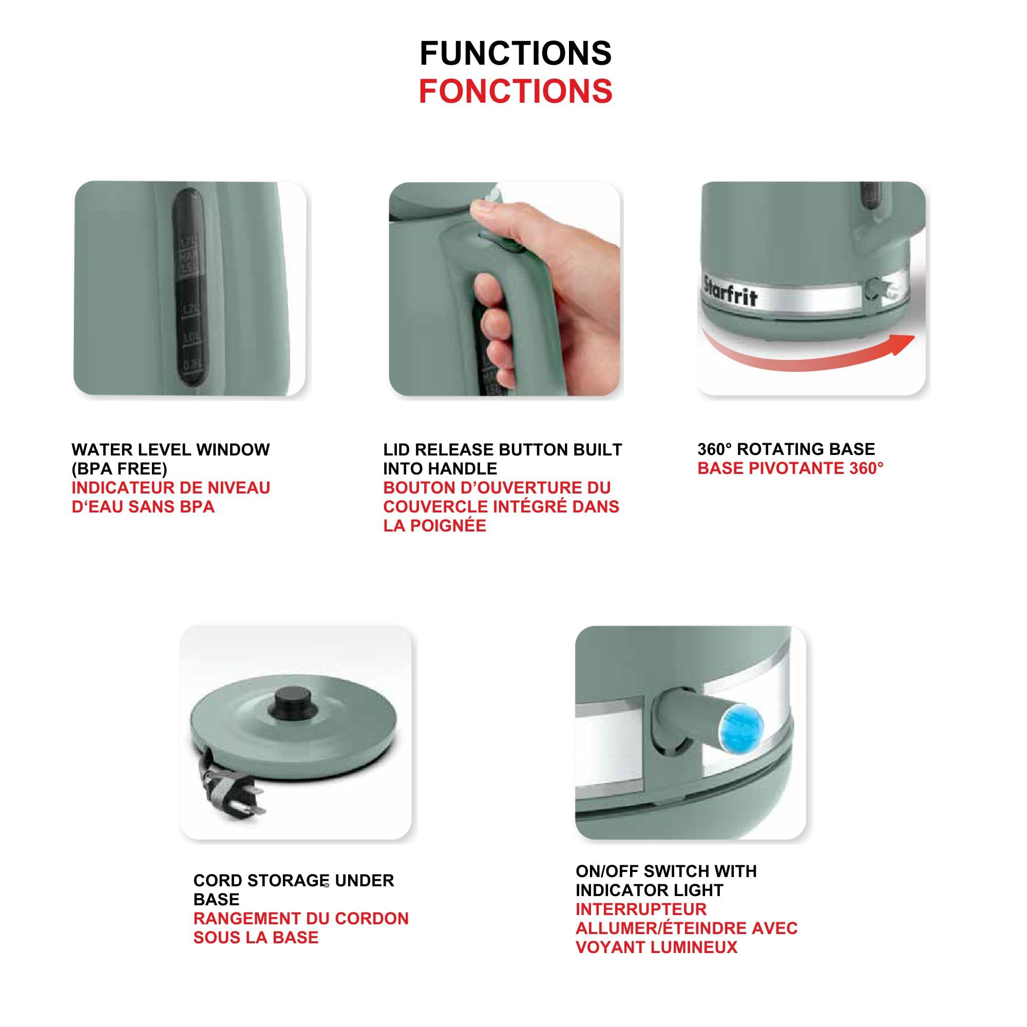 Starfrit Electric Kettle - 1.7L Capacity - Water Level Indicator - Automatic Shut-Off - 1500W – Sage 🍁 All In One Marketplace Canada