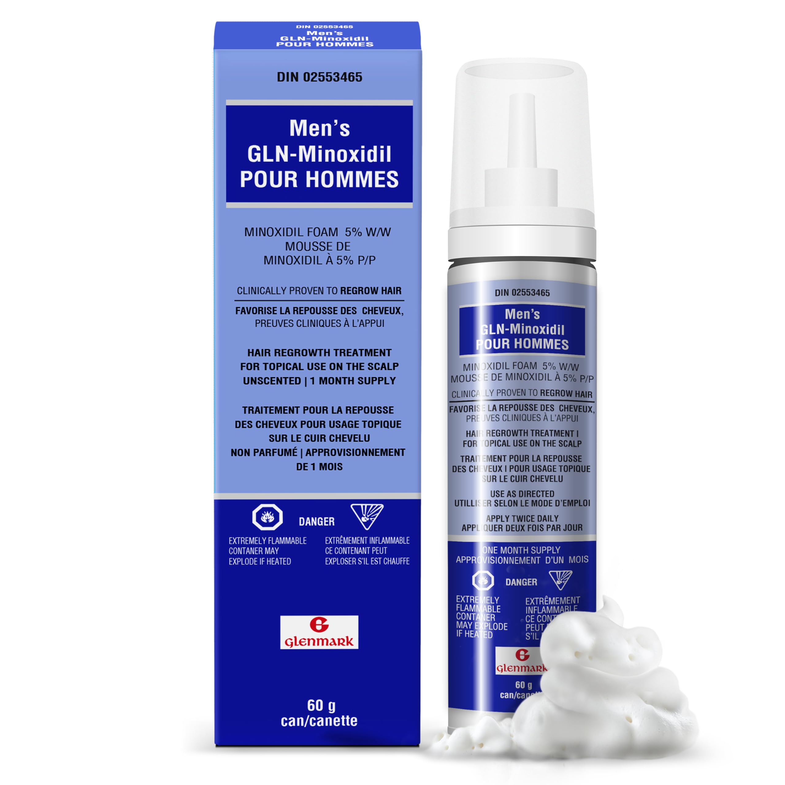 Glenmark | Minoxidil 5% Hair Regrowth Foam for Men, Aerosol Can, 1 Month Treatment (60 gr) – Mess-Free, Fast-Drying Formula for Thinning Hair & Hair Loss – Reactivates Follicles 🍁 All In One Marketplace Canada
