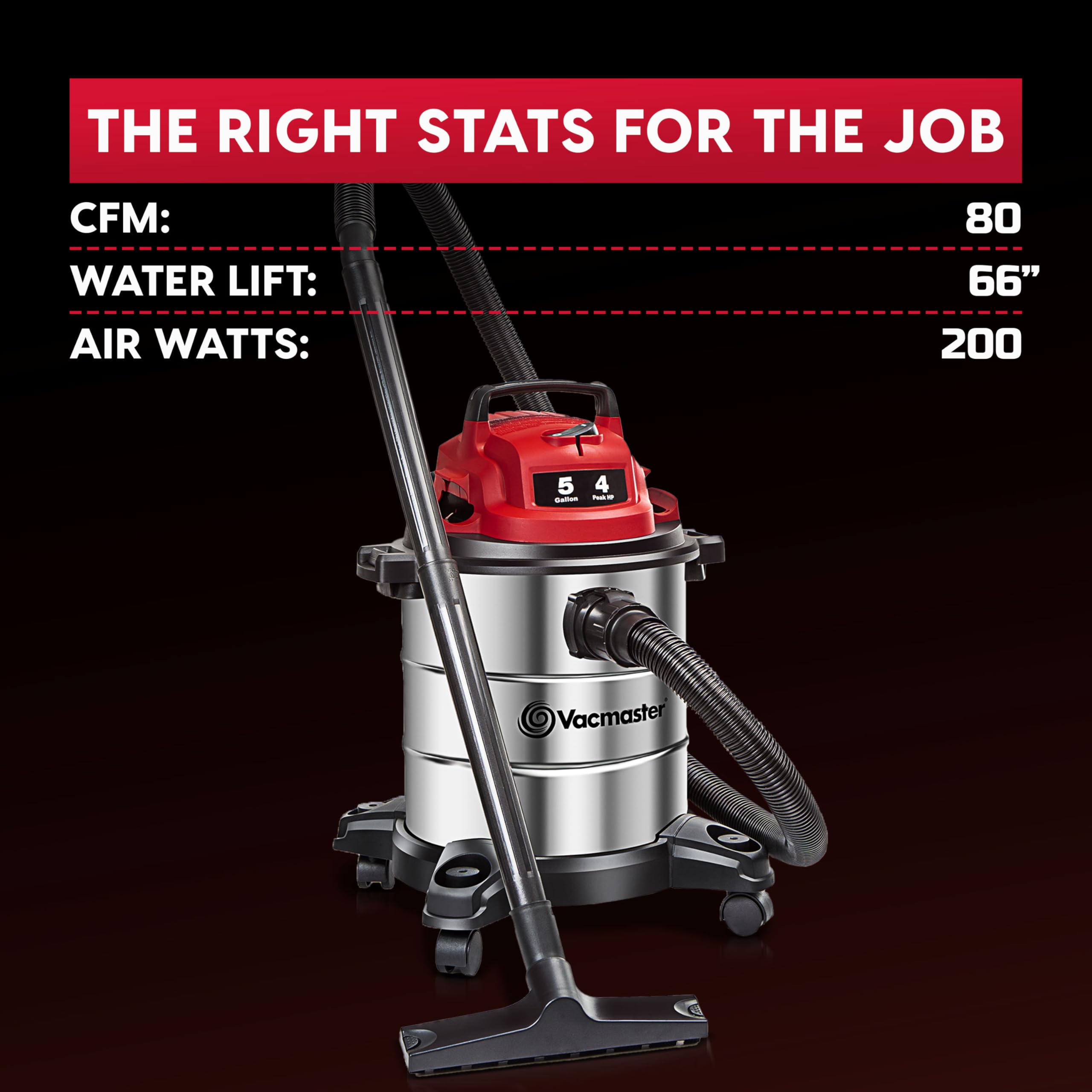 Vacmaster VOC508S 1101 5-Gal 4 Peak HP Stainless Steel Wet/Dry Vac Red 🍁 All In One Marketplace Canada