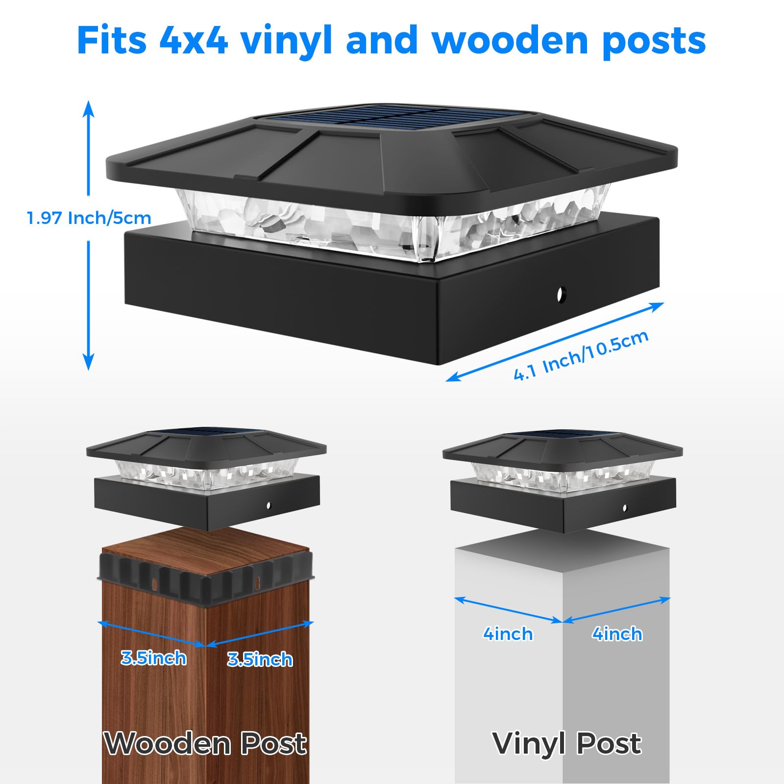 peasur 4x4 Solar Post Caps Lights, 3 Modes Fence Post Solar Lights for Outdoor Vinyl Wooden Posts, Waterproof Deck Post Solar Lights for Garden Porch, Black 4 Pack 🍁 All In One Marketplace Canada