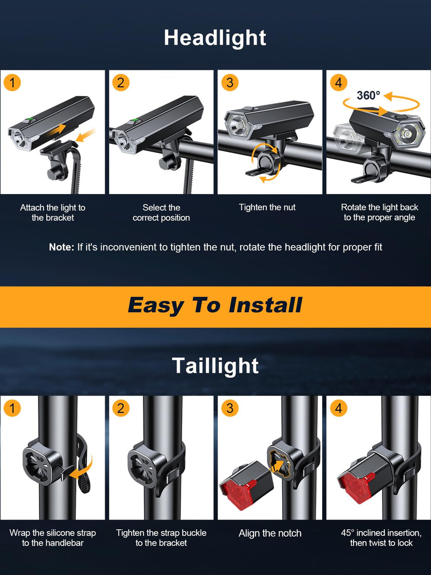 Oldowl Upgraded Bike Lights Super Bright, 4+6 Modes Rechargeable Bike Lights Front and Back with Side Lights, 360°Rotatable Bike Headlight, IP65 Waterproof Bicycle TailLight, Reflectors Accessories 🍁 All In One Marketplace Canada