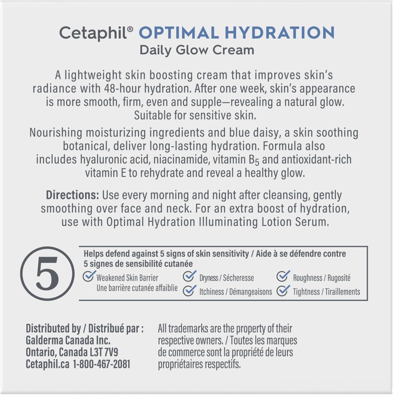 Cetaphil Optimal Hydration Daily Glow Face Cream for Women, 48Hr Hydration with Hyaluronic Acid & Niacinamide, Face Moisturizer for Sensitive Dehydrated Skin, Dermatologist Recommended, 48g 🍁 All In One Marketplace Canada