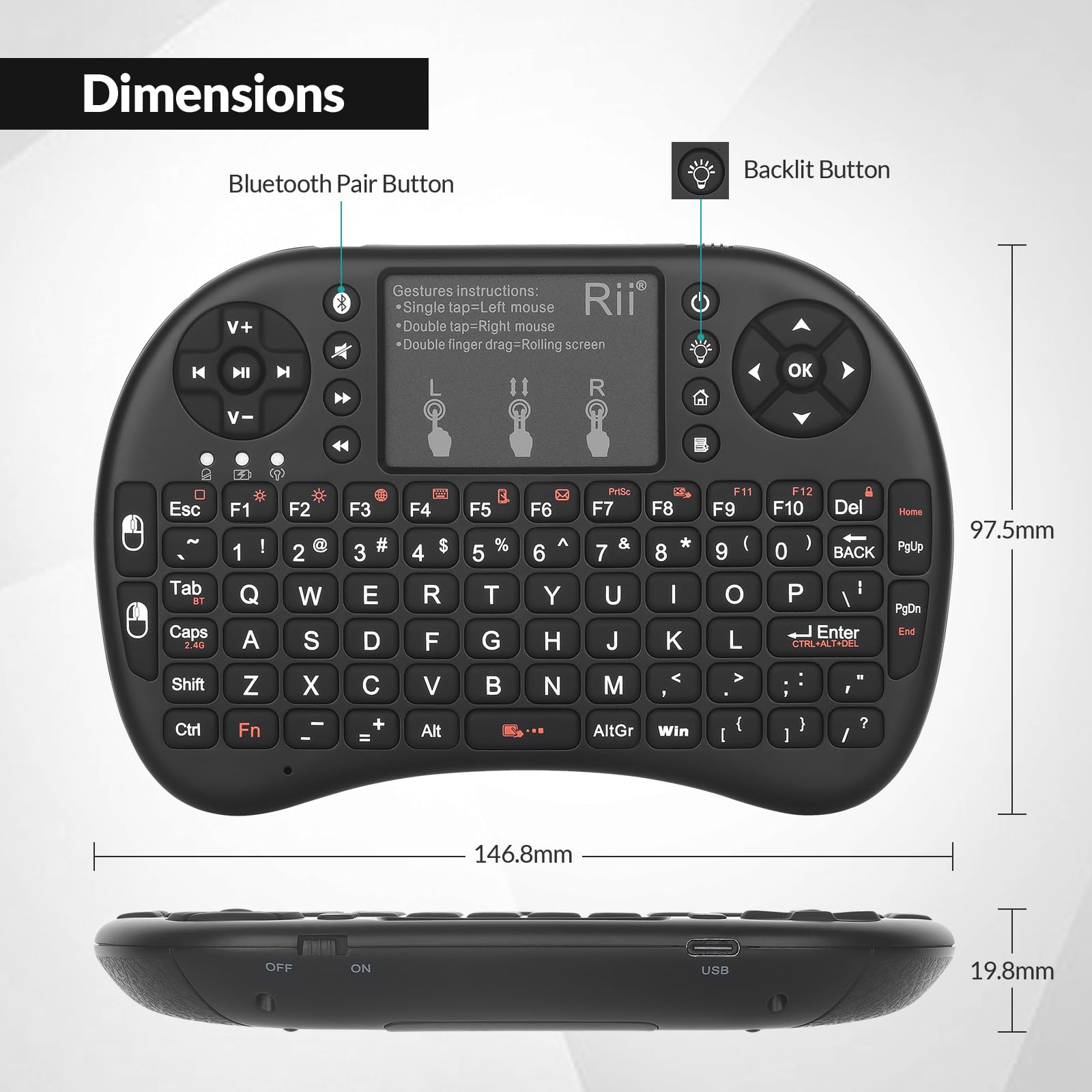Rii i8+ Mini Wireless Keyboard,Bluetooth Keyboard with Touchpad,Handheld Remote,LED Backlit Compatible with Android TV Box, Android Smart TV,HTPC,Raspberry Pi, Win 7 8 10,Mac OS 🍁 All In One Marketplace Canada