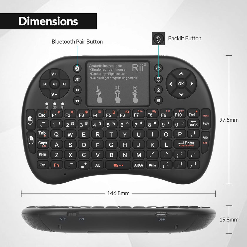 Rii i8+ Mini Wireless Keyboard,Bluetooth Keyboard with Touchpad,Handheld Remote,LED Backlit Compatible with Android TV Box, Android Smart TV,HTPC,Raspberry Pi, Win 7 8 10,Mac OS 🍁 All In One Marketplace Canada
