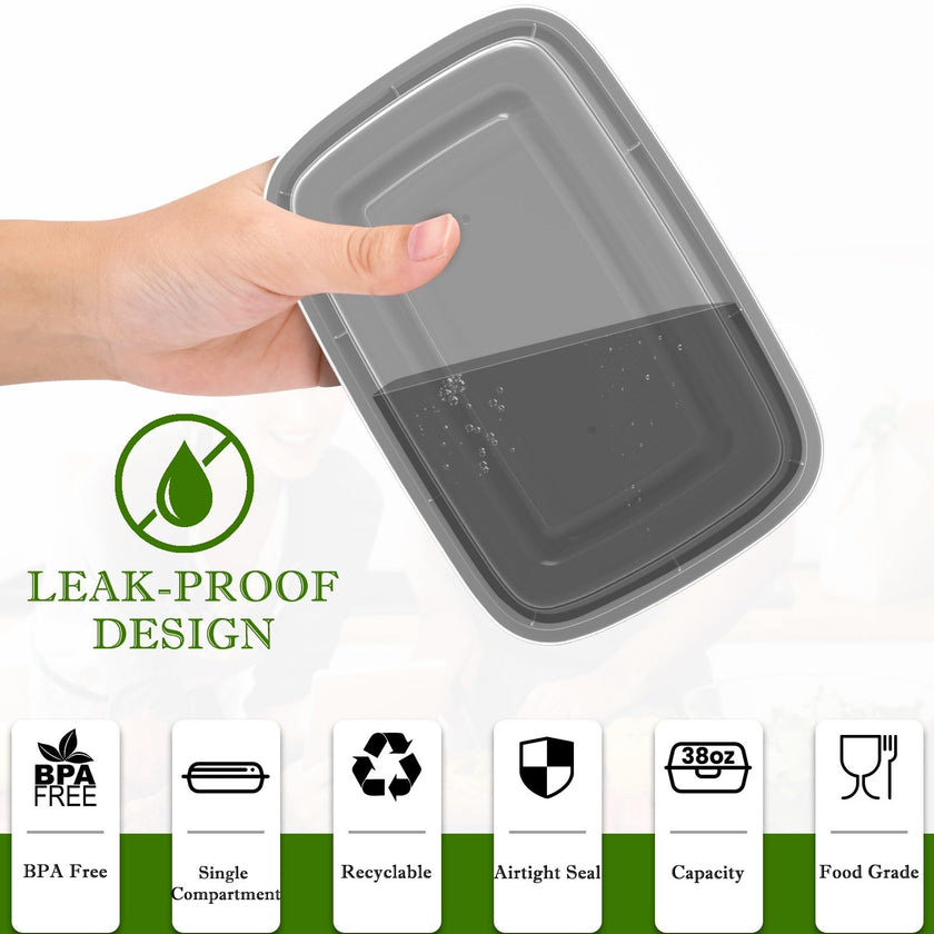 Meal Prep Containers Reusable 38oz - Food Containers with Lids 50 Pack, Disposable to Go Containers, Leakproof Food Prep Containers, Stackable, Takeout, BPA-Free, Microwave/Freezer Safe 🍁 All In One Marketplace Canada