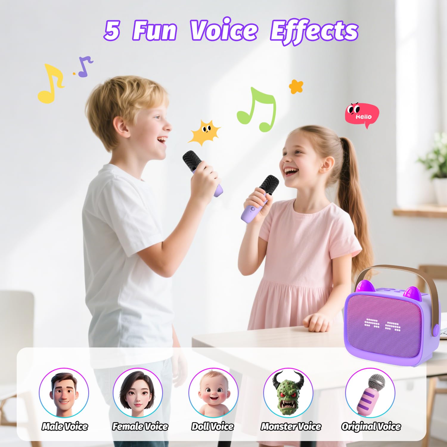 Mini Karaoke Machine Toys Gifts, Kids Portable Bluetooth Speaker with 2 Wireless Microphone and LED, Christmas Birthday Gift Idea for Girls Boys 3-12 + Year Old, Noisemaker Toys for Party (Purple) 🍁 All In One Marketplace Canada