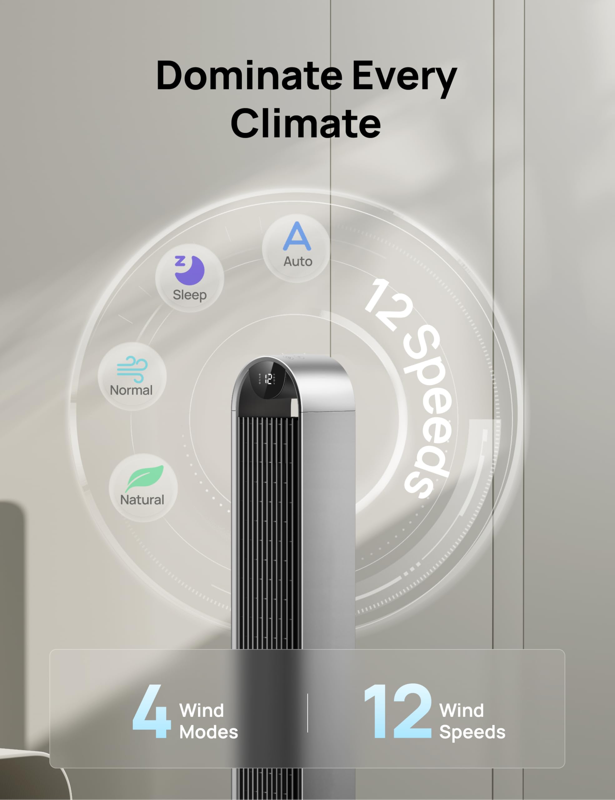 DREO Pilot Max 120° Oscillating Tower Fan, 42 Inch Bladeless Fan for Bedroom, 25dB Quiet DC Motor, Standing Fan with Remote, 12 Hyper Wind Speeds, 4 Modes, 12H Timer Floor Fans for Home Living Room 🍁 All In One Marketplace Canada