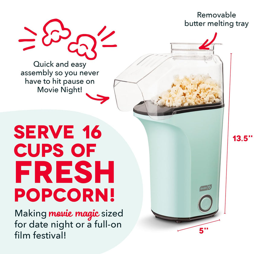 Dash Fresh Pop Popcorn Maker, 16-Cup Hot Air Popper, Aqua 🍁 All In One Marketplace Canada