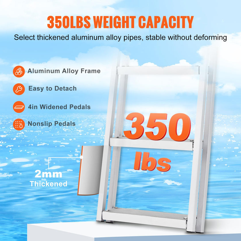 VEVOR Dock Ladder, Removable 5 Steps, 350 lbs Load Capacity, Aluminum Alloy Pontoon Boat Ladder with 4'' Wide Step & Nonslip Mat, Easy to Install for Ship/Lake/Pool/Marine Boarding 🍁 All In One Marketplace Canada
