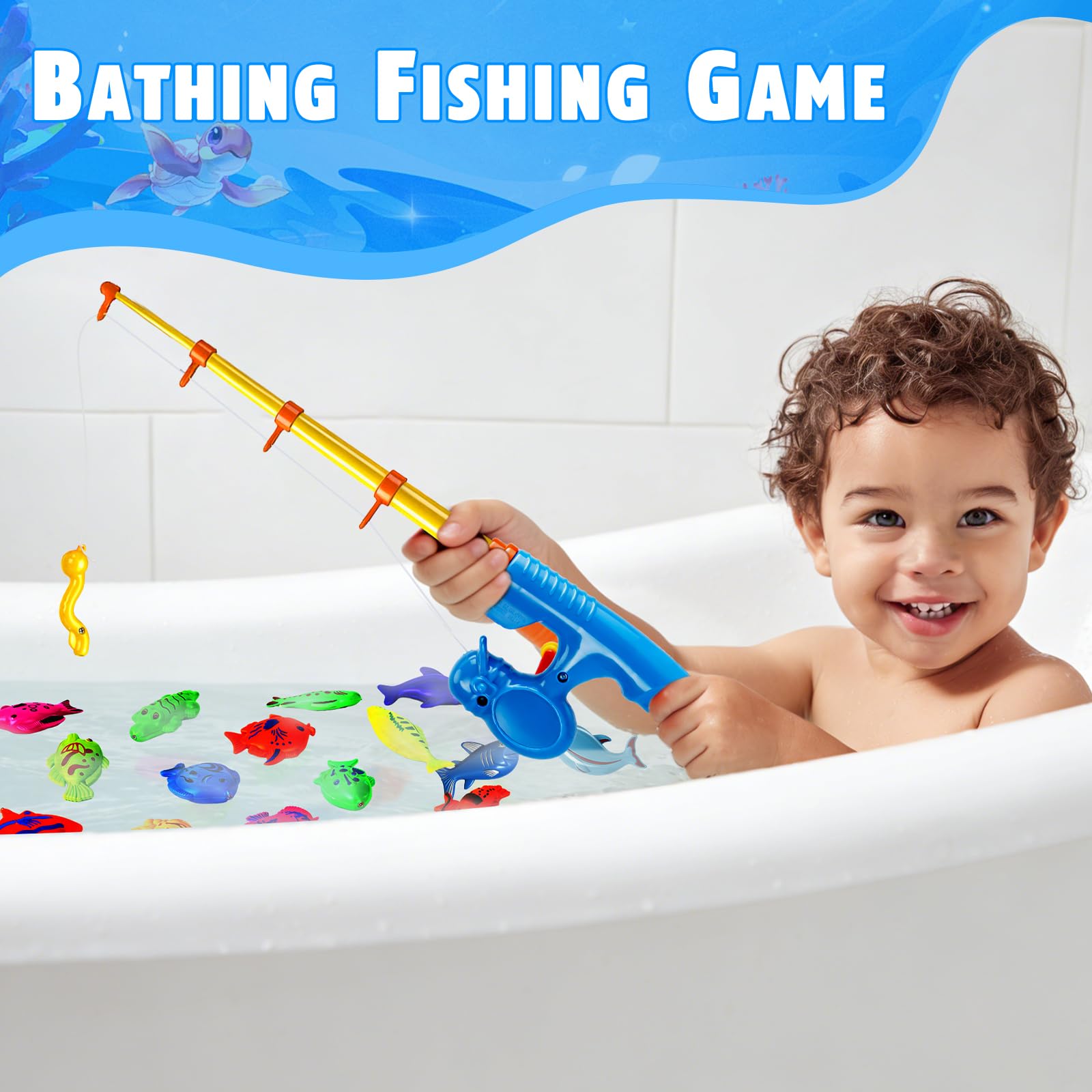 CozyBomB Magnetic Fishing Pool Toys Game for Kids - Water Table Bath-tub Kiddie Party Toy with Pole Rod Net Plastic Floating Fish Toddler Color Ocean Sea Animals Birthday Gift Age 3 4 5 6 Year Old 🍁 All In One Marketplace Canada