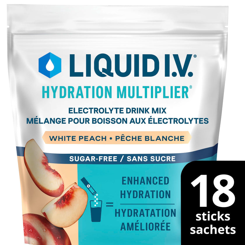 Liquid IV Sugar-Free Electrolyte Drink Mix for enhanced hydration, White Peach with Vitamins B3, B5, B12 and C 60g (18 sticks) 🍁 All In One Marketplace Canada