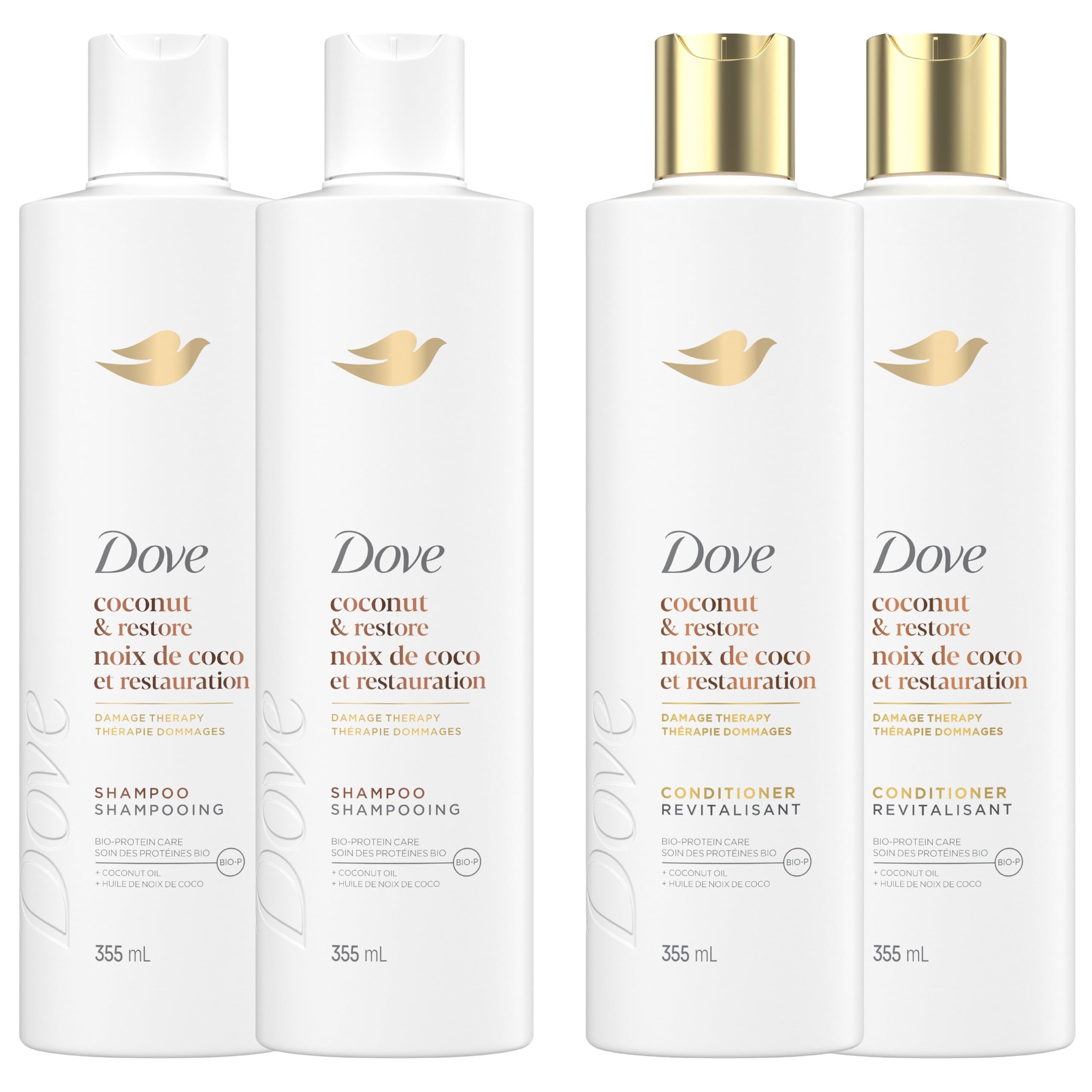 Dove Coconut Restore Shampoo & Conditioner for Damaged Hair, with Liquid Bio-Protein Care, 355 ML (2 Shampoo + 2 Conditioner) 🍁 All In One Marketplace Canada