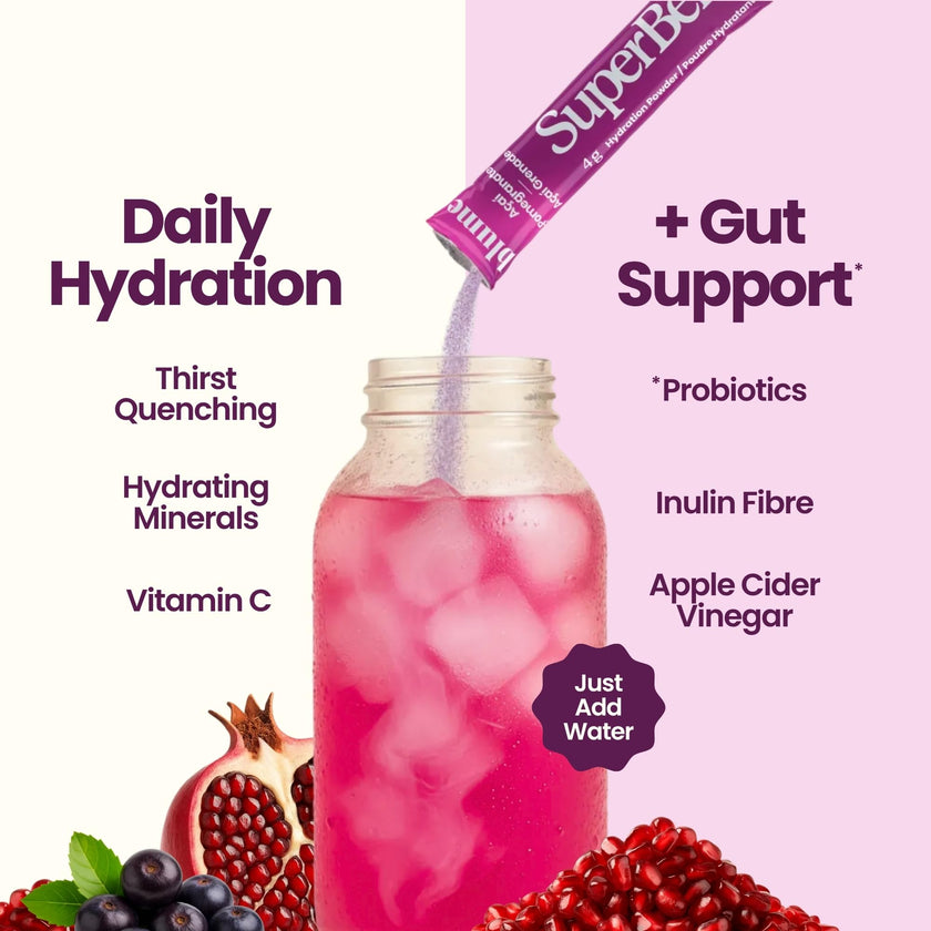 Blume SuperBelly Gut Health + Hydration, Daily Sugar Free Probiotics, Inulin Fiber, and Hydrating Minerals Powder Packets for Digestion Support - Açai Pomegranate, 15 Sticks 🍁 All In One Marketplace Canada