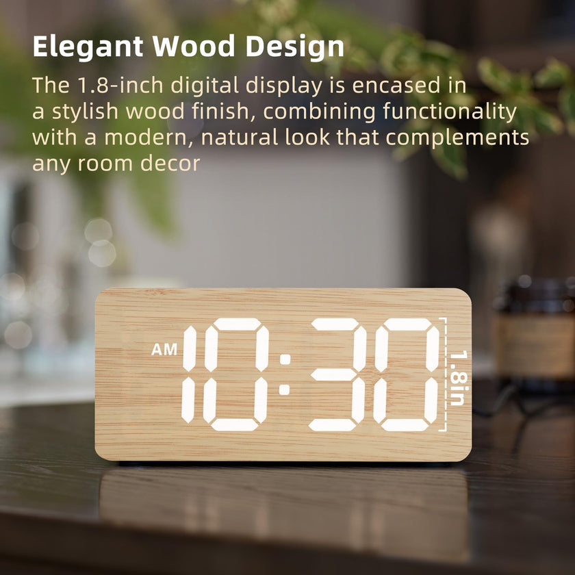 Wooden Digital Alarm Clocks for Bedrooms: Dimmable Dual Alarm Clock with Large Numbers for Bedside Desk - Bamboo 🍁 All In One Marketplace Canada
