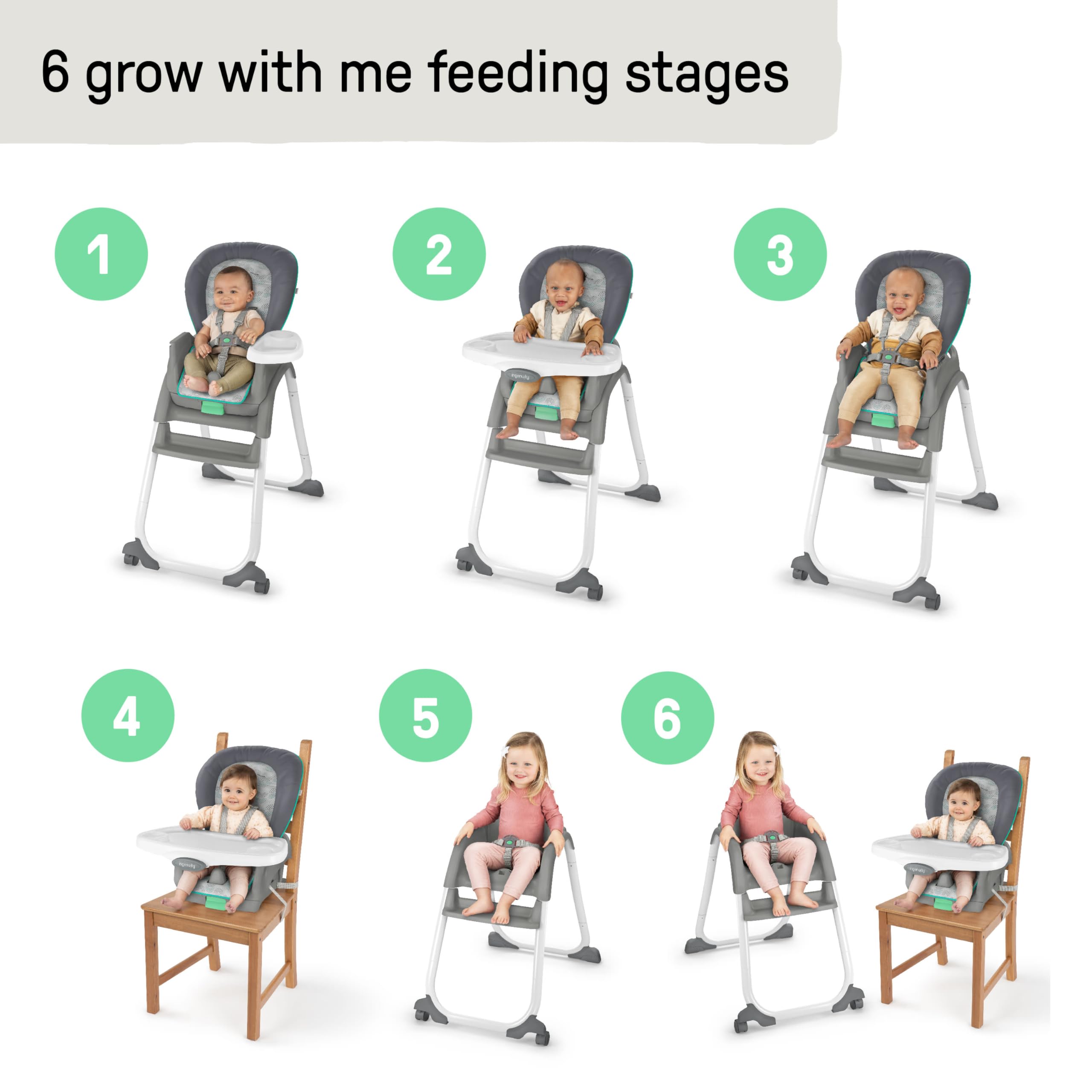 Ingenuity Full Course 6-in-1 High Chair - Baby to 5 Years Old, 6 Convertible Modes, 2 Dishwasher Safe Trays - Astro 🍁 All In One Marketplace Canada