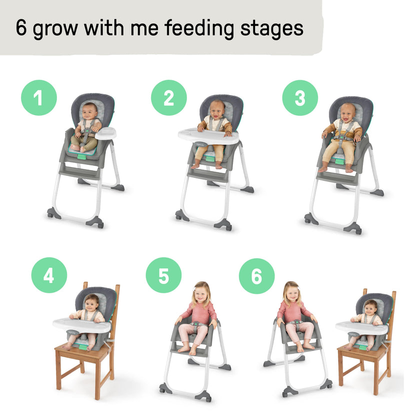 Ingenuity Full Course 6-in-1 High Chair - Baby to 5 Years Old, 6 Convertible Modes, 2 Dishwasher Safe Trays - Astro 🍁 All In One Marketplace Canada