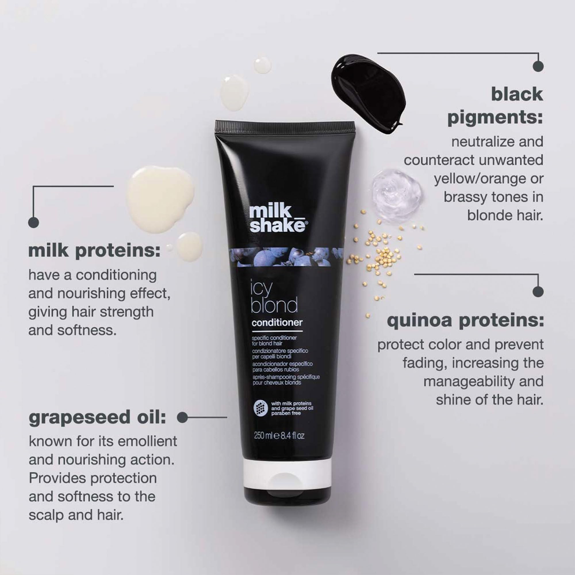 milk_shake Icy Blond Conditioner - Black Pigment Silver Conditioner for Very Light Blond and Platinum Hair, 8.4 Fl Oz (250 ml) 🍁 All In One Marketplace Canada