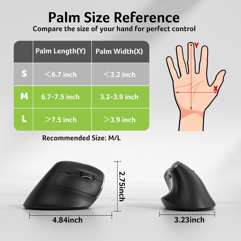 Acer Wireless Ergonomic Mouse, Rechargeable Vertical Mouse, 3 Adjustable DPI 1600/1200/1000, Ergo Mice, 2.4GHz Computer Mouse with 6 Buttons, 2.4GHz USB Receiver for Laptop, PC, Desktop 🍁 All In One Marketplace Canada
