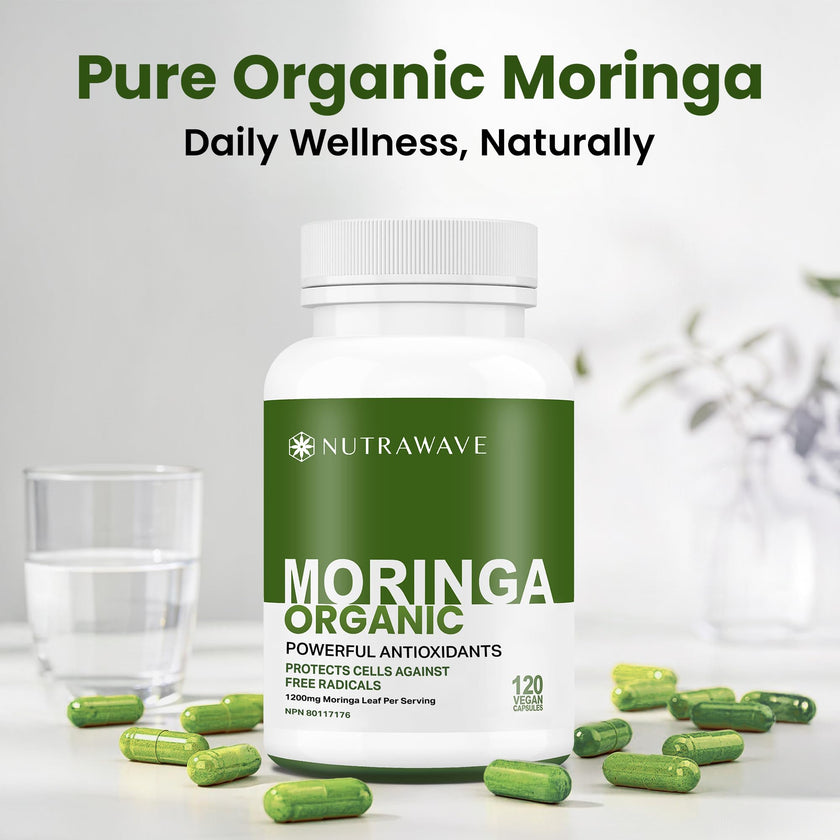 Nutrawave ORGANIC MORINGA LEAF Capsules 1200mg High Potency (2 x 600mg) – Gluten Free, Non-GMO, Vegan-Friendly Antioxidant Supplement -120 Capsules 🍁 All In One Marketplace Canada