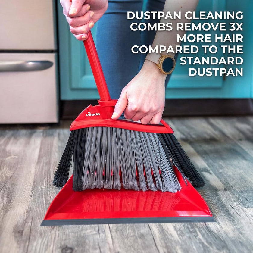 Vileda Pet Pro Broom with Step-On Dustpan and 3-Piece Handle | Remove 99% Dust and Dirt in One Sweep 🍁 All In One Marketplace Canada
