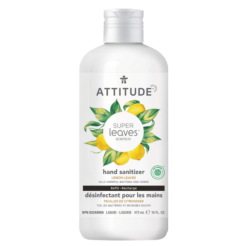 ATTITUDE Hand Sanitizer Refill, EWG Verified, Kills Germs & Bacteria, Vegan & Plant-Based, Safe for Adults & Kids, Lemon Leaves Scent, 473 mL 🍁 All In One Marketplace Canada