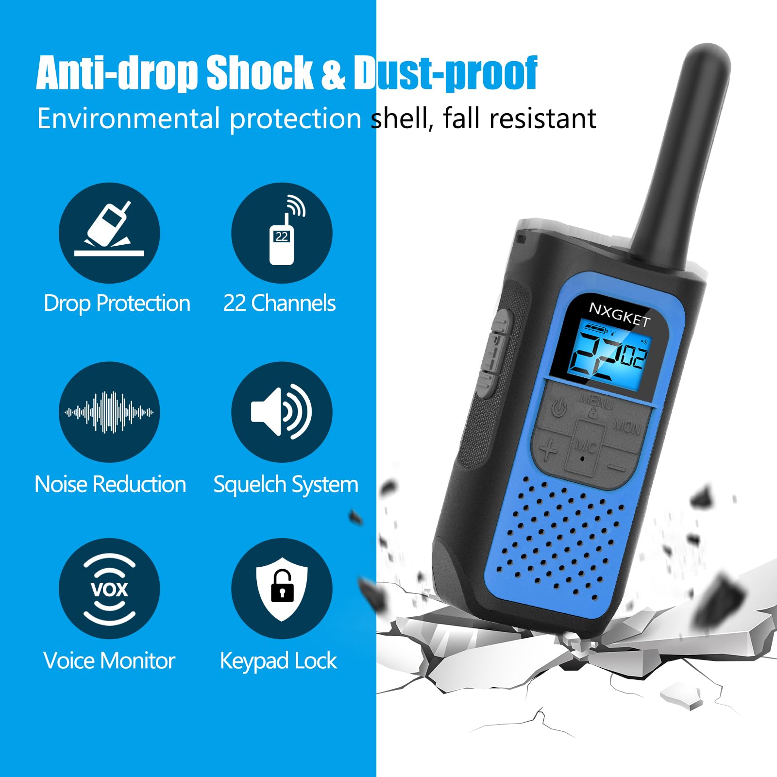 NXGKET Walkie Talkies for Kids Adults, Rechargeable Long Range Walky Talky 2 Way Radios 22 Channels with Li-ion Battery USB-C Cable for Family Toys Gift Camping Hiking 2 Pack 🍁 All In One Marketplace Canada