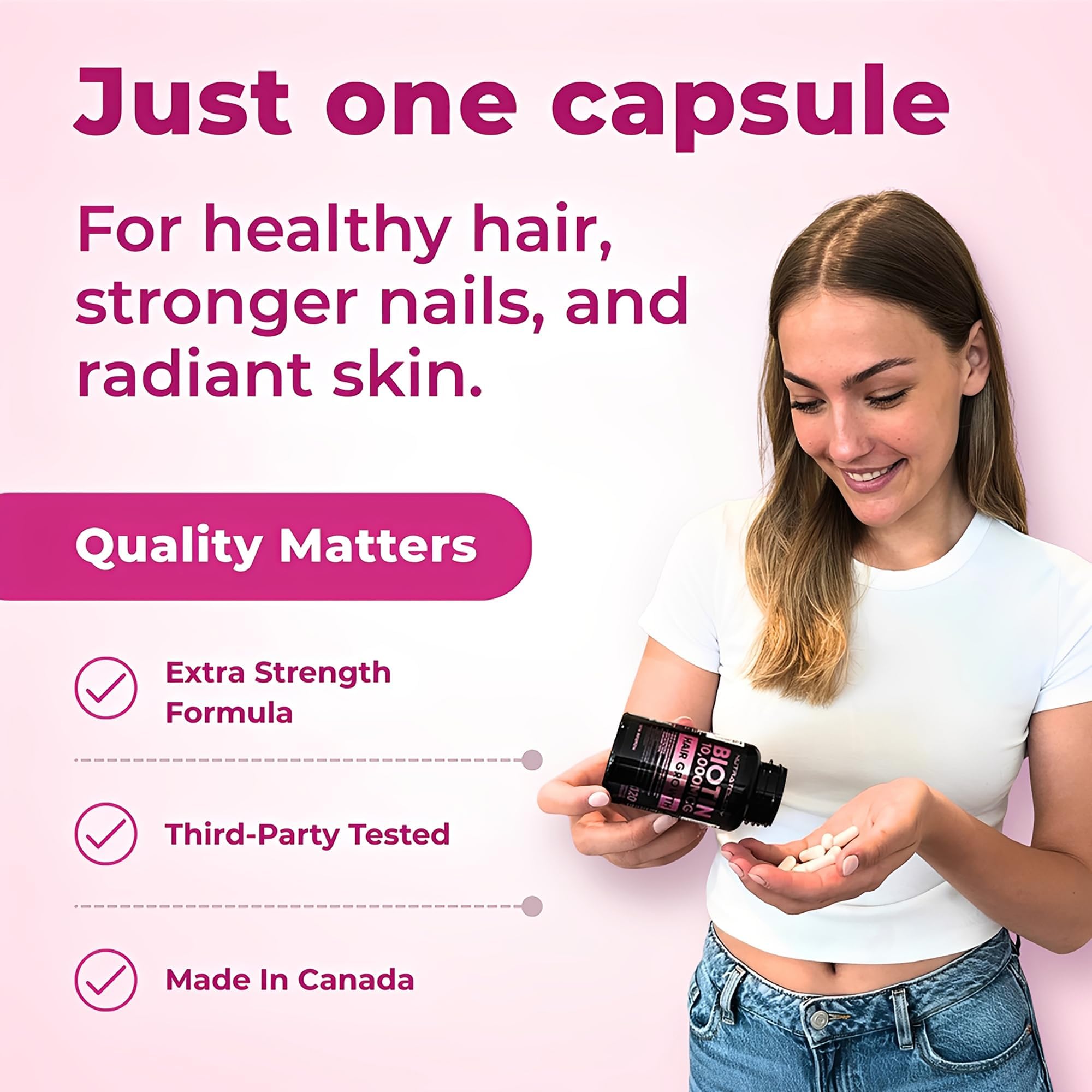 Biotin 10000MCG Hair Vitamins For Hair Growth Women | Canadian-Made | Promotes Healthy Skin & Nail Growth - Supports Muscle Function - Biotin Supplement - Hair Growth Products for Women - 120 capsules 🍁 All In One Marketplace Canada