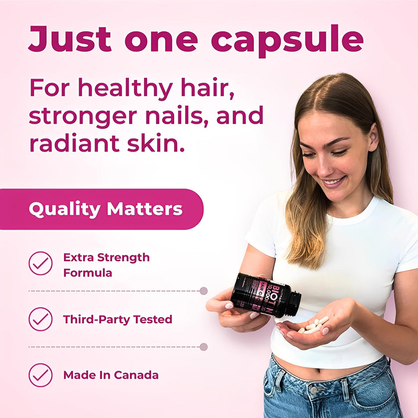 Biotin 10000MCG Hair Vitamins For Hair Growth Women | Canadian-Made | Promotes Healthy Skin & Nail Growth - Supports Muscle Function - Biotin Supplement - Hair Growth Products for Women - 120 capsules 🍁 All In One Marketplace Canada