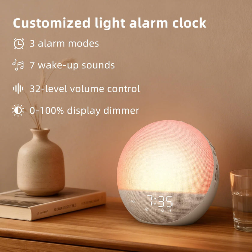 Sunrise Alarm Clock White Noise Machine: Natural Wake Up Light - Dimmable Clock with Bluetooth Speaker for Bedroom - 25 Sleep Sounds for Baby Adults Kids Putty 🍁 All In One Marketplace Canada