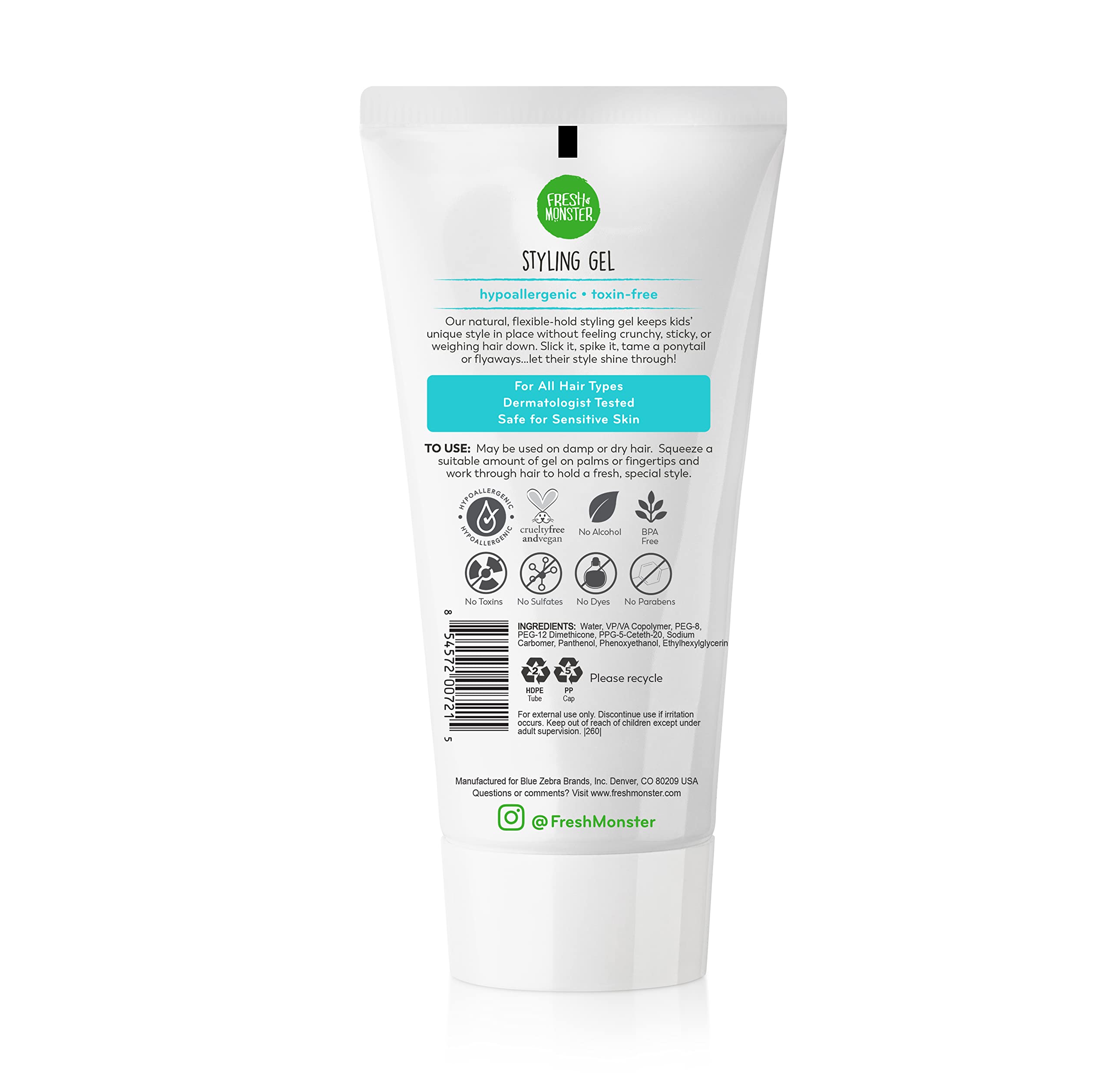 Fresh Monster Natural Hair Gel for Kids & Babies, Alcohol-Free, Toxin-Free, Flexible Medium Hold, 6.0oz 🍁 All In One Marketplace Canada