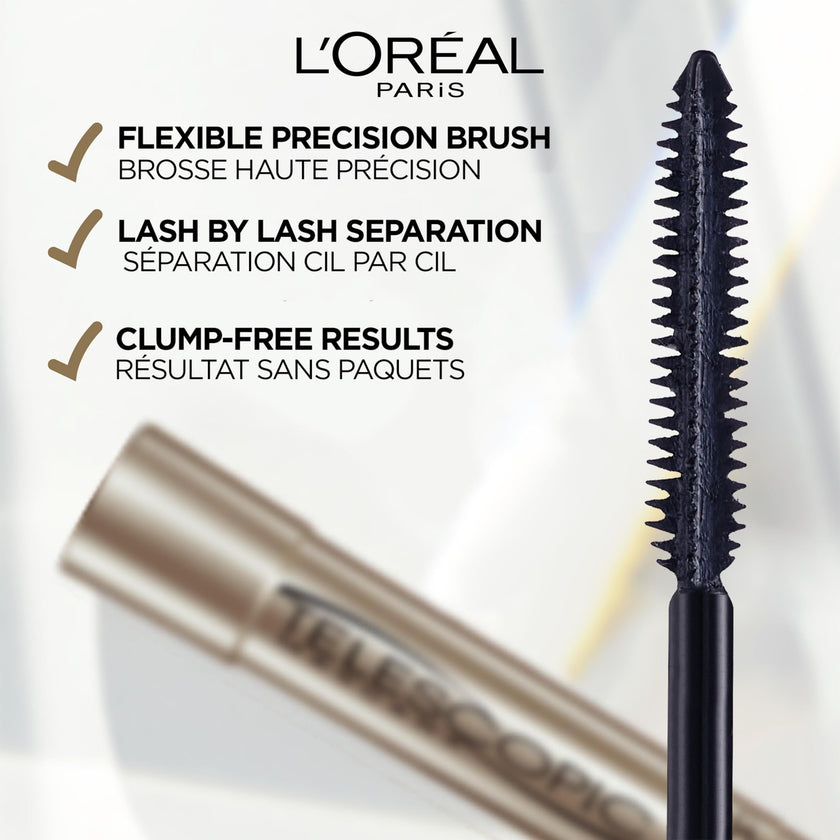 L’Oréal Paris Telescopic Mascara, Eyelash Lengthening Mascara, Unique Non-Clumping Formula Delivering Intense Length For Sensitive Eyes, Black, 8 ml 🍁 All In One Marketplace Canada