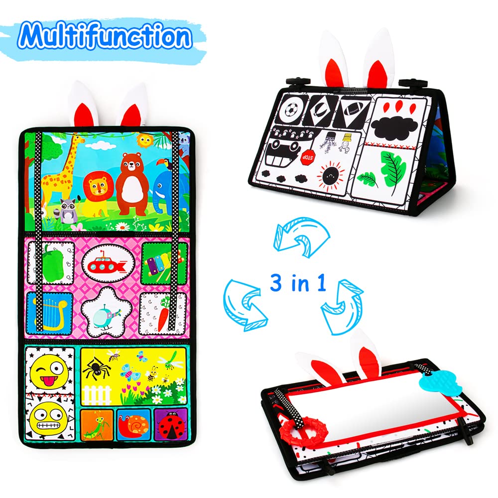 Inbeby Tummy Time Mirror Toy & Play Activity Cinrkle Mat, Black and White High Contrast Baby Newbron Toys 0 3 6 Months Brain Development, Snesory Texture Piano Infant Toys 0 3 6 Months with Squeaker 🍁 All In One Marketplace Canada