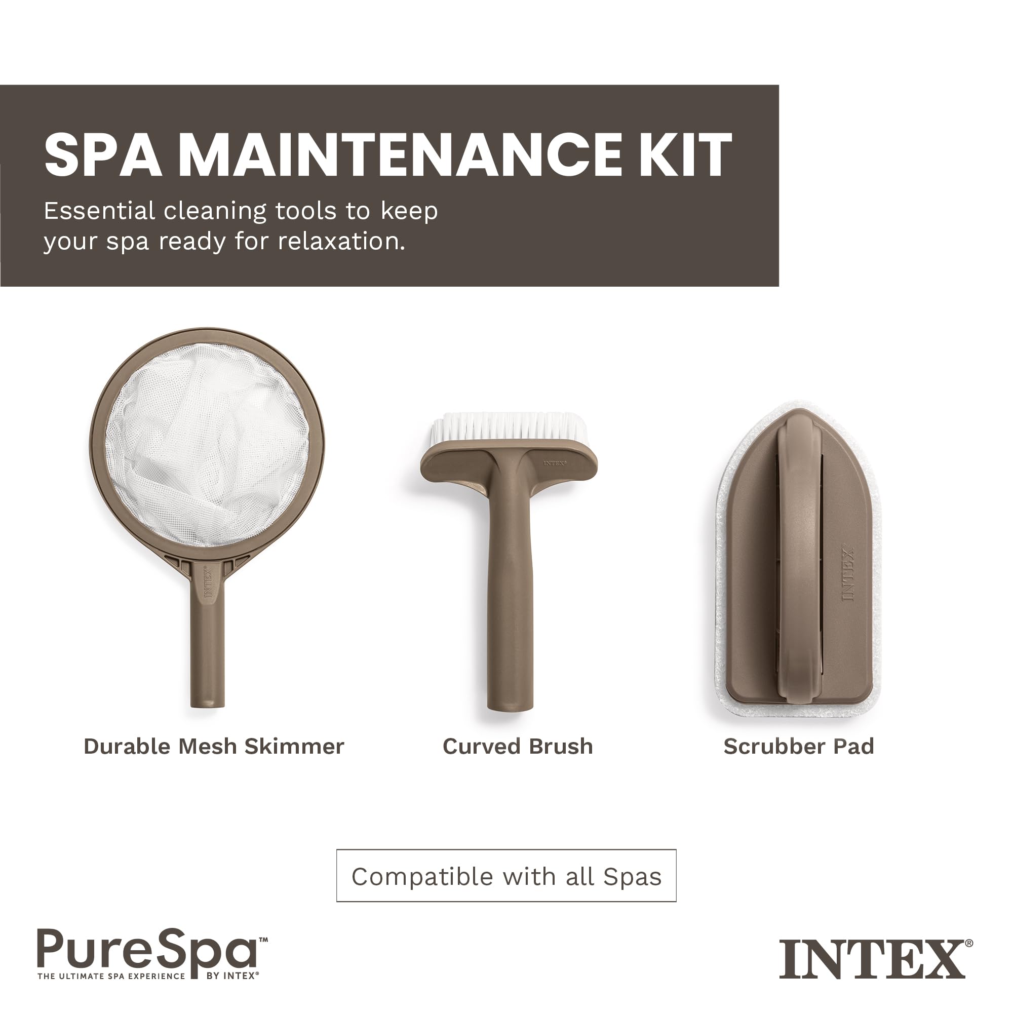 Intex PureSpa Hot Tub and Spa Maintenance Accessory Kit with Curved Brush, Mesh Net Skimmer, and Scrubber for Inflatable PureSpa Home Hot Tubs 🍁 All In One Marketplace Canada