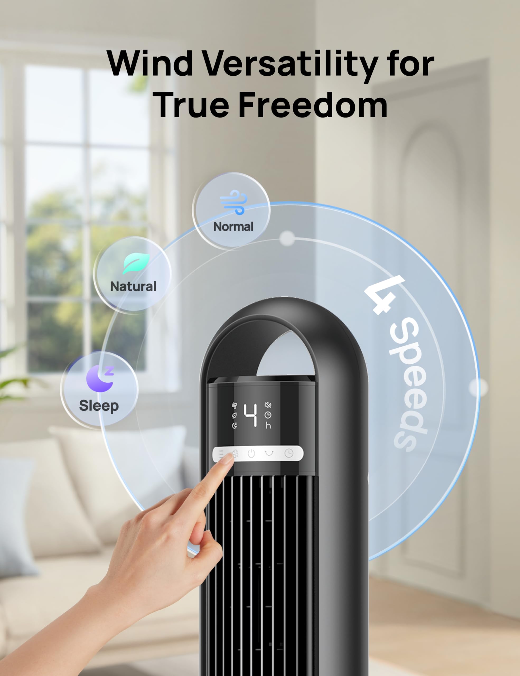 DREO Tower Fan for Bedroom, 90° Oscillating Standing Fans for Room with 4 Speeds, 3 Modes, 28dB Quiet for Sleep, 26ft/s Velocity, 8H Timer, Remote, Living Room, Office, Home, Black 🍁 All In One Marketplace Canada