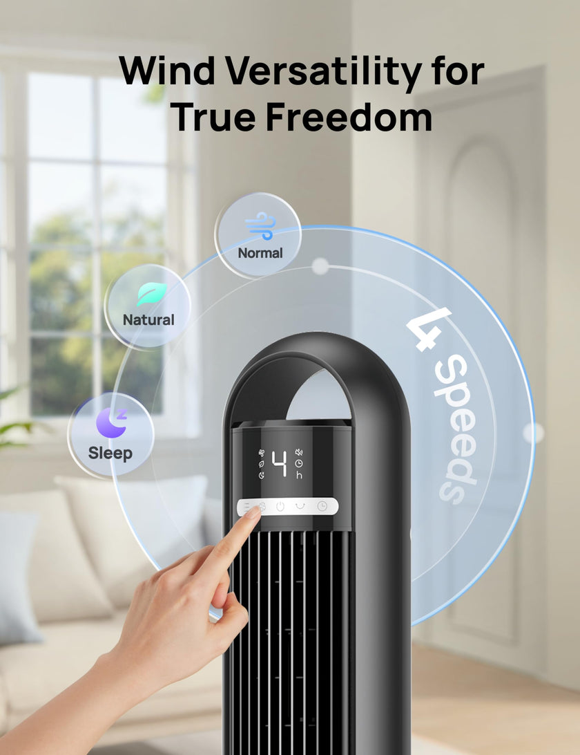 DREO Tower Fan for Bedroom, 90° Oscillating Standing Fans for Room with 4 Speeds, 3 Modes, 28dB Quiet for Sleep, 26ft/s Velocity, 8H Timer, Remote, Living Room, Office, Home, Black 🍁 All In One Marketplace Canada