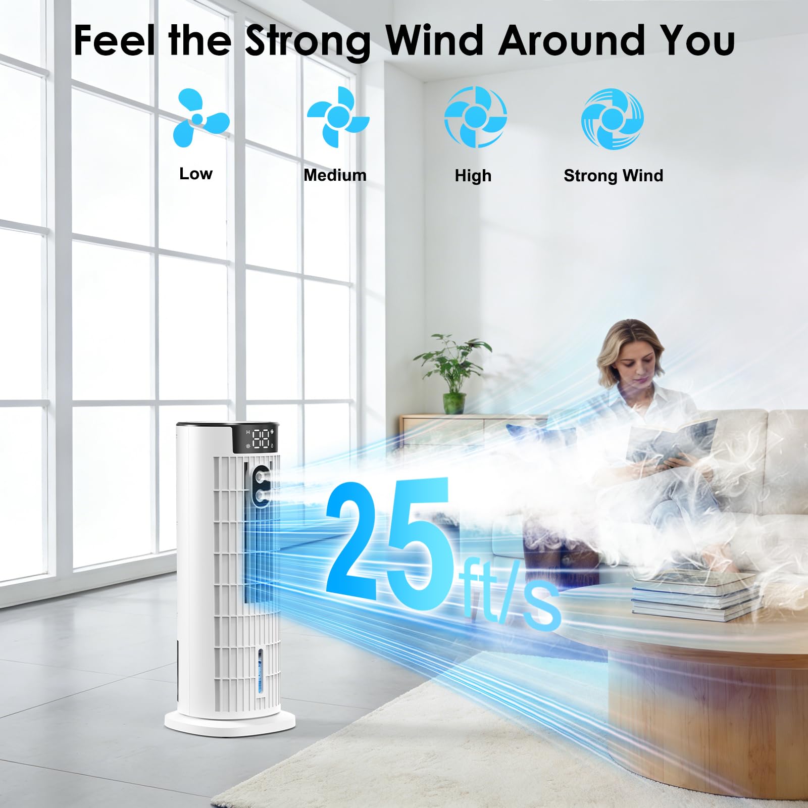 Portable Air Conditioner,1000ML Tower Fan with Remote,4-IN-1 Evaporative Air Cooler with 3 Wind Speeds&Turbo Mode,2 Mist,10H Timer,90° Oscillation Portable AC for Home,Office 🍁 All In One Marketplace Canada